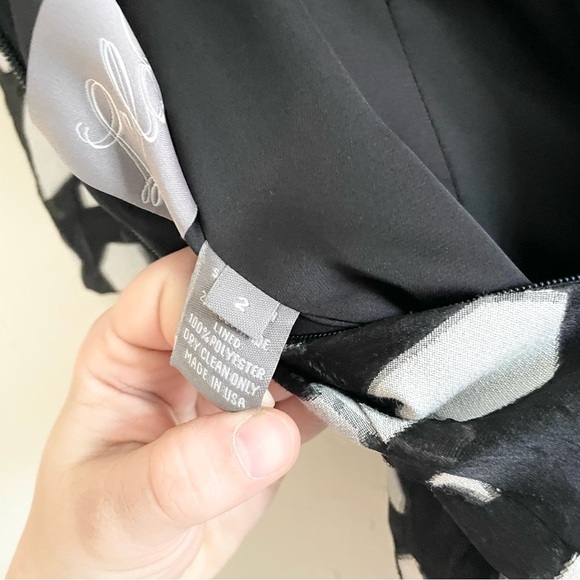 LELA ROSE Black White Embroidered Short Sleeved Midi Length Cocktail Dress 2 - Picture 8 of 9